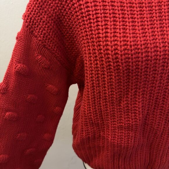 Jessica Simpson Cropped Sweater Red Chunky Knit Bobble Knit Sleeves Size Medium - Picture 5 of 9